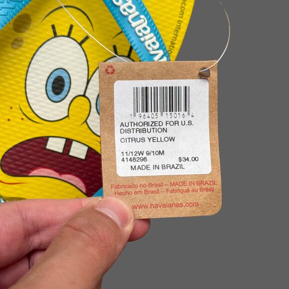 Havaianas SpongeBob Flip Flops Yellow M9/10 W11/12 NWT - Picture 4 of 5
